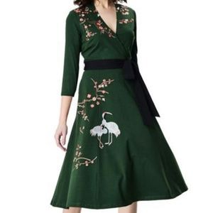 eShakti WAYWARD FANCIES Bird and floral vine embroidery cotton dress, size 12